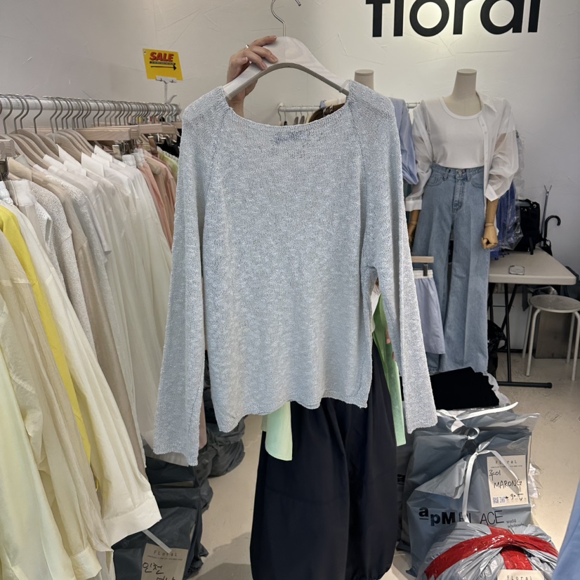 FLORAL韓國直郵女裝新品人氣推薦時尚熱賣針織衫亞麻寬松FLORAL針織衫