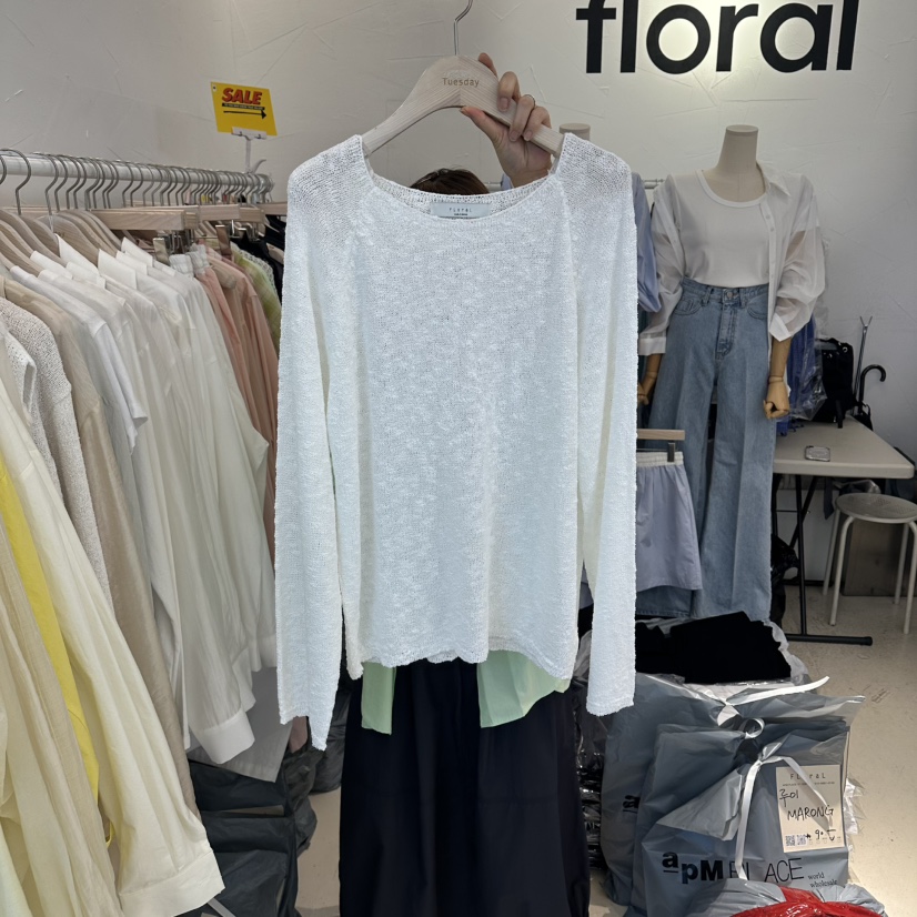 FLORAL韓國直郵女裝新品人氣推薦時尚熱賣針織衫亞麻寬松FLORAL針織衫圖色1