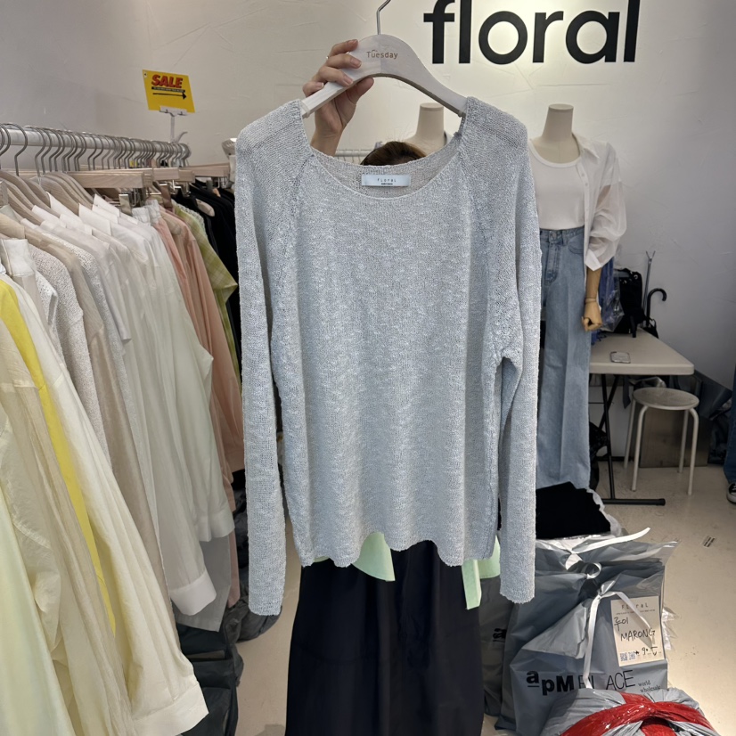 FLORAL韓國直郵女裝新品人氣推薦時尚熱賣針織衫亞麻寬松FLORAL針織衫圖色2
