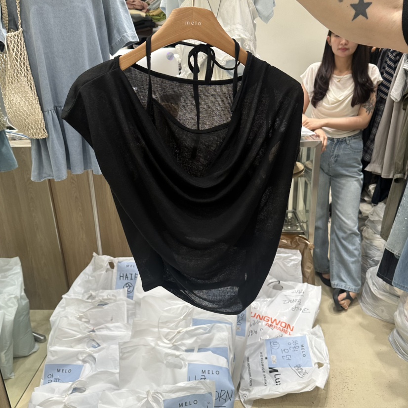 MELO韓國直郵實拍女裝新款推薦熱賣26夏季T恤假兩件褶皺雙層MELOT恤圖色3