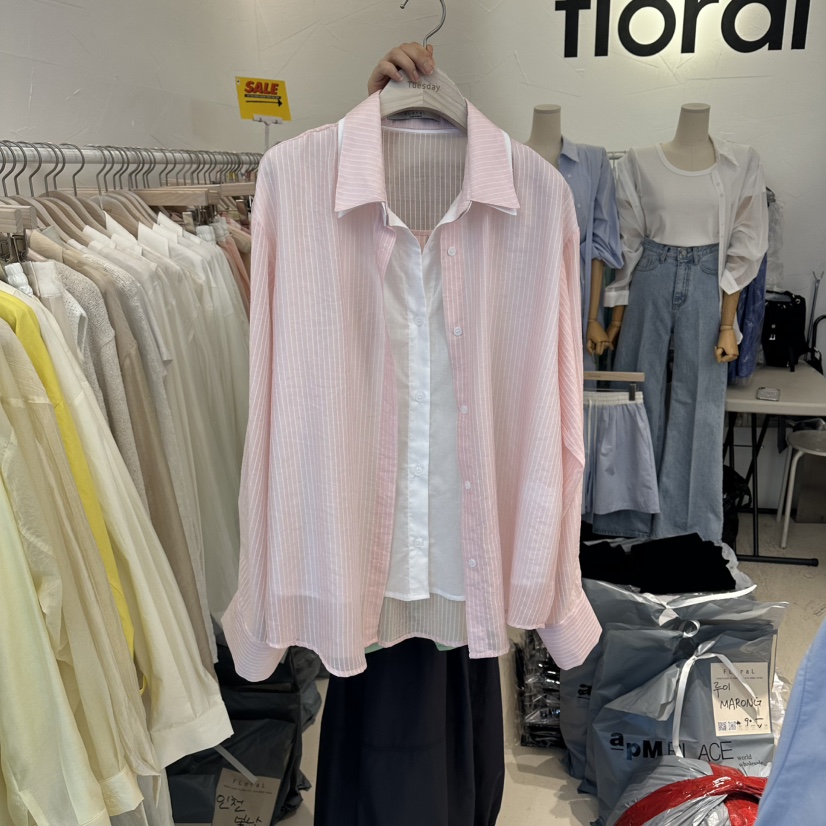 FLORAL韓國代購女士新品職業推薦休閑時尚襯衫蕾絲衫假兩件FLORAL襯衫/蕾絲衫圖色2