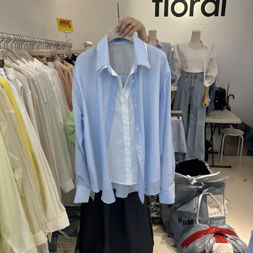 FLORAL韓國代購女士新品職業推薦休閑時尚襯衫蕾絲衫假兩件FLORAL襯衫/蕾絲衫圖色3