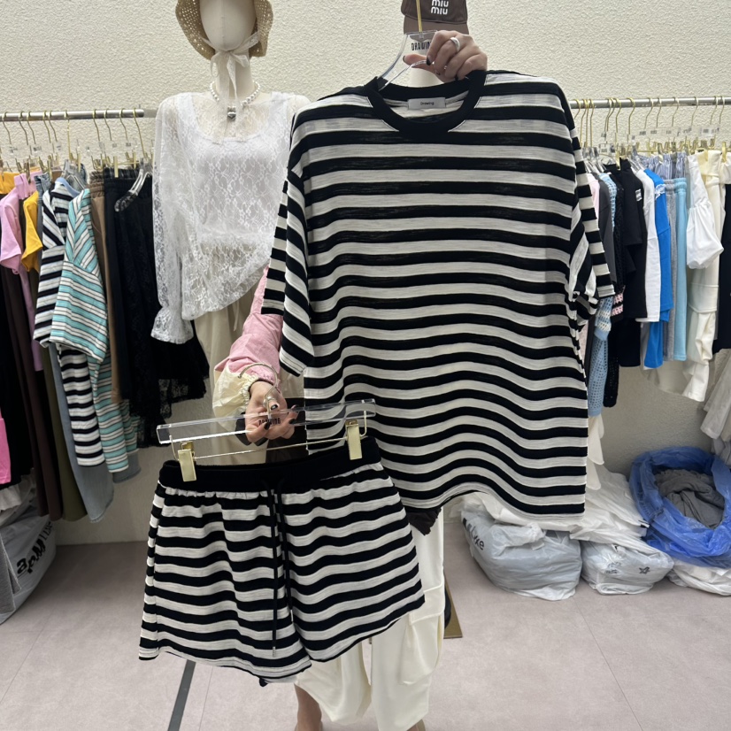DRAWING韓國直郵女士新品職業人氣休閑套裝不含項鏈套裝條紋DRAWING套裝圖色2