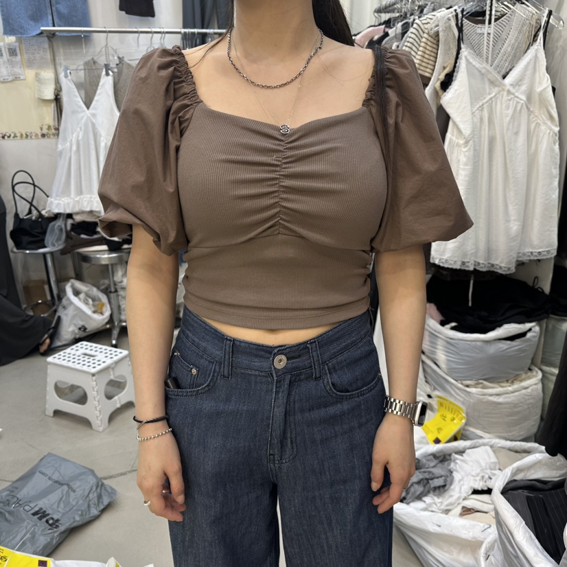 BILLION-L韓國東大門直郵女士新品26夏季熱賣時尚T恤褶皺BILLION-LT恤圖色1