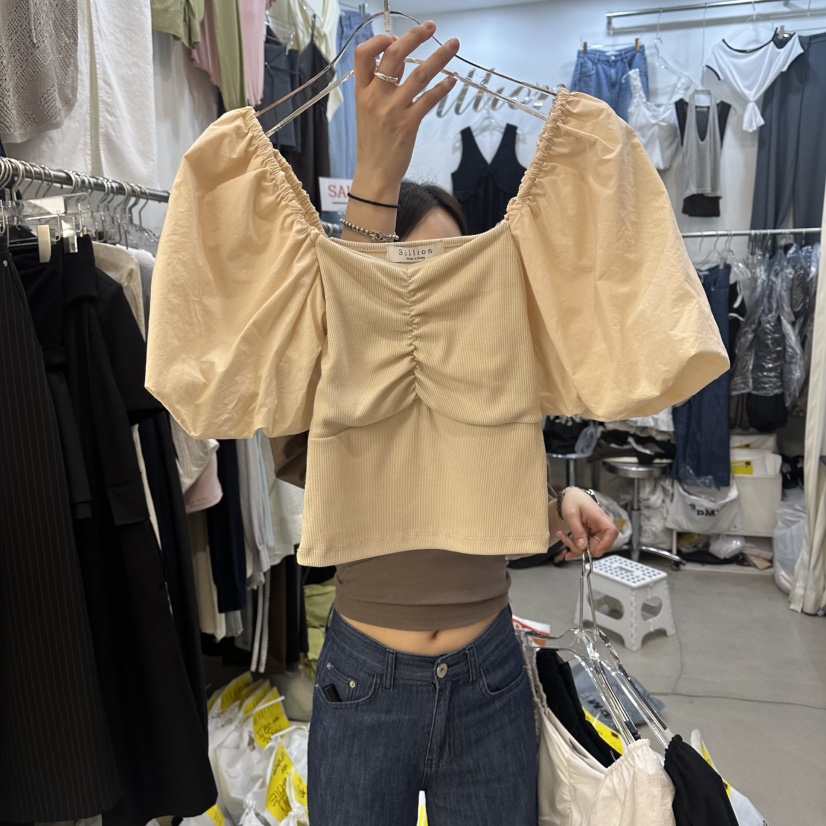BILLION-L韓國東大門直郵女士新品26夏季熱賣時尚T恤褶皺BILLION-LT恤圖色3