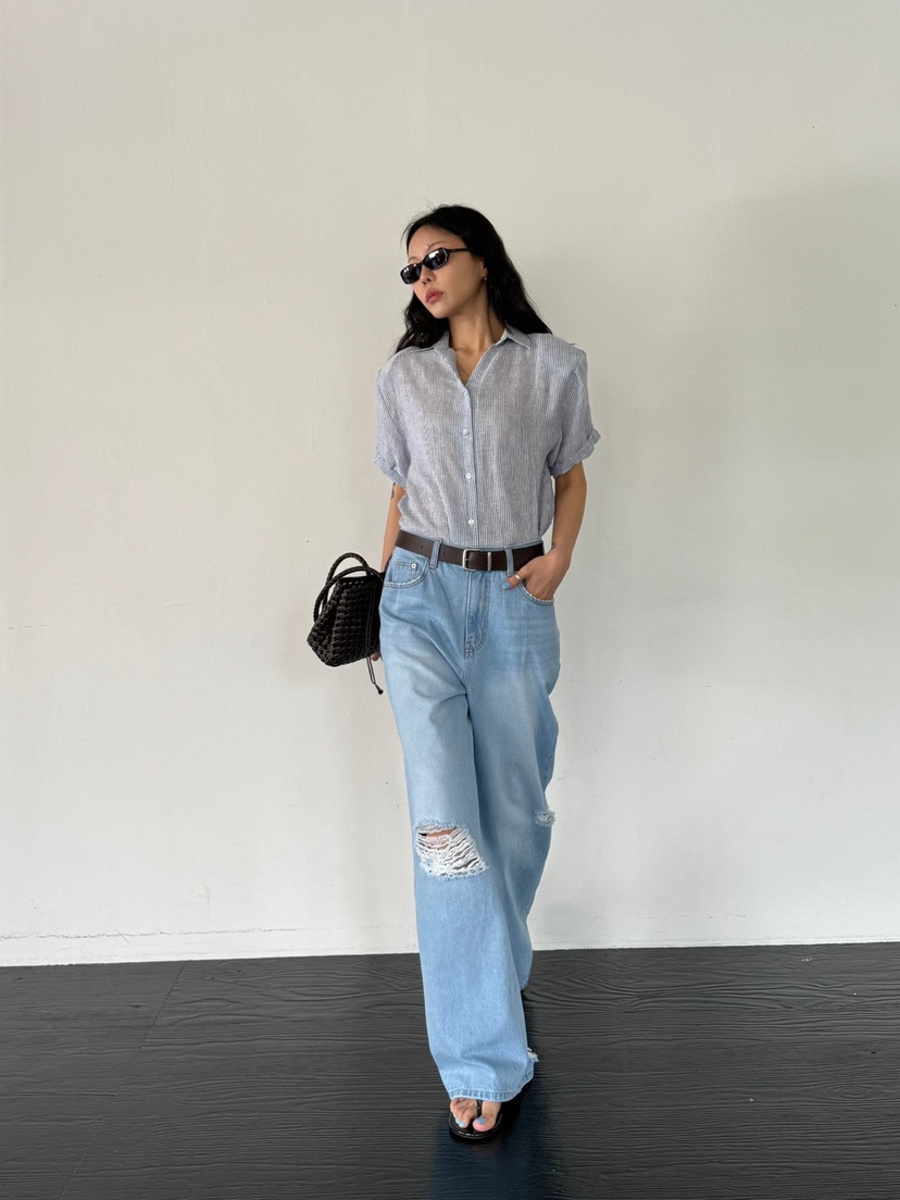 LIMLIMLIM東大門實拍韓國女裝新品休閑牛仔褲不含腰帶復古破洞LIM LIM LIM牛仔褲