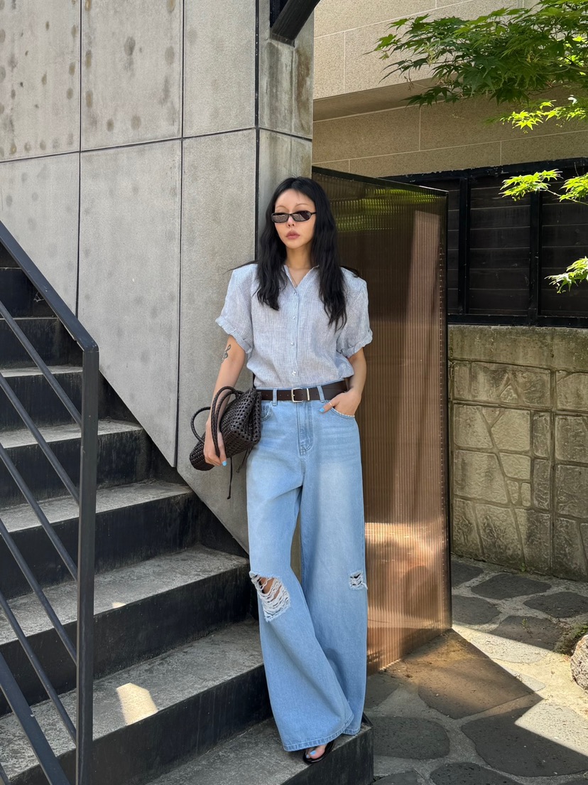 LIMLIMLIM東大門實拍韓國女裝新品休閑牛仔褲不含腰帶復古破洞LIM LIM LIM牛仔褲