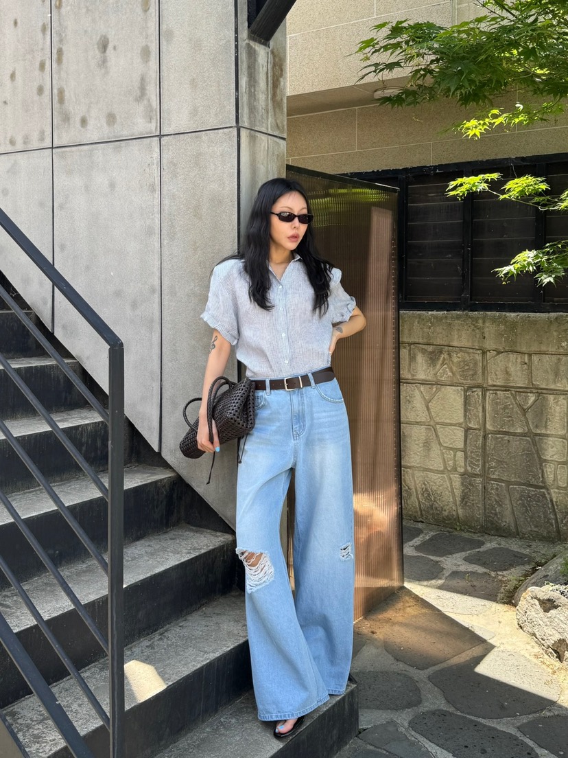LIMLIMLIM東大門實拍韓國女裝新品休閑牛仔褲不含腰帶復古破洞LIM LIM LIM牛仔褲
