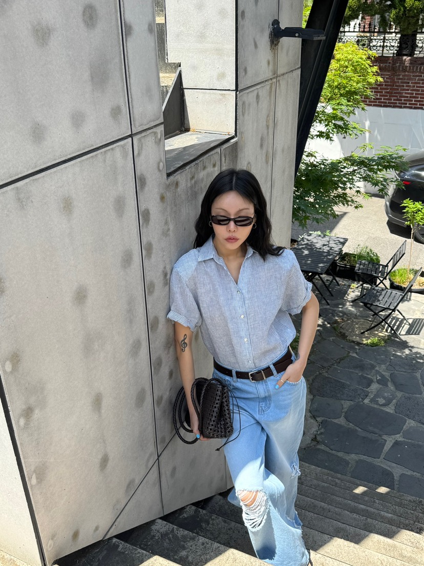 LIMLIMLIM東大門實拍韓國女士新品26夏季休閑襯衫蕾絲衫亞麻LIM LIM LIM襯衫/蕾絲衫