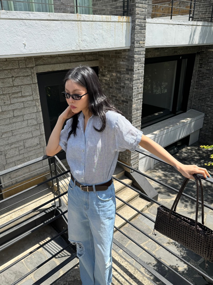 LIMLIMLIM東大門實拍韓國女士新品26夏季休閑襯衫蕾絲衫亞麻LIM LIM LIM襯衫/蕾絲衫