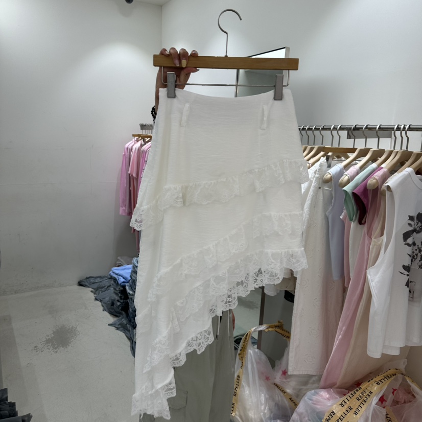 REPELLER韓國直郵女士新品時尚半身裙中短裙不對稱荷葉邊蕾絲REPELLER半身裙/中短裙圖色1
