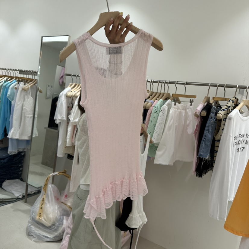 REPELLER韓國直郵女士新品休閑26春夏吊帶背心荷葉邊亞麻REPELLER吊帶/背心