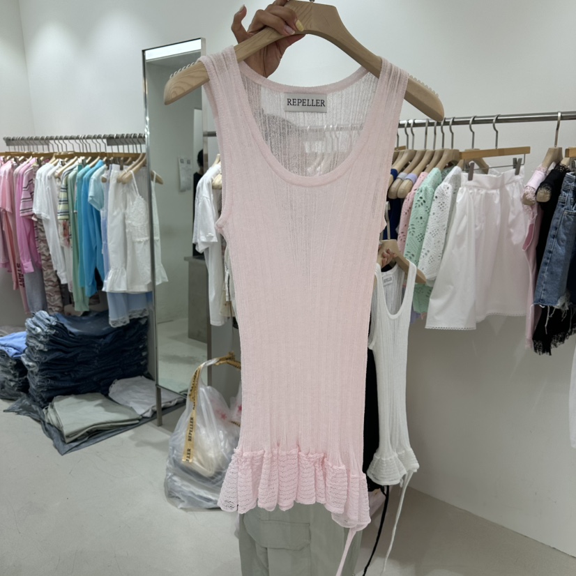 REPELLER韓國直郵女士新品休閑26春夏吊帶背心荷葉邊亞麻REPELLER吊帶/背心圖色1