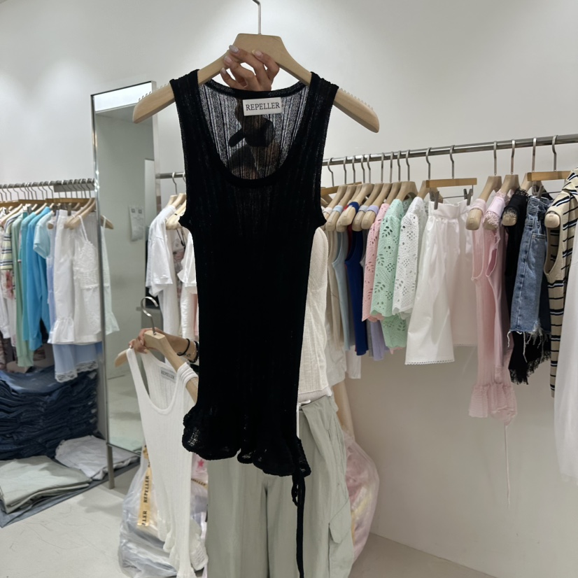 REPELLER韓國直郵女士新品休閑26春夏吊帶背心荷葉邊亞麻REPELLER吊帶/背心圖色2