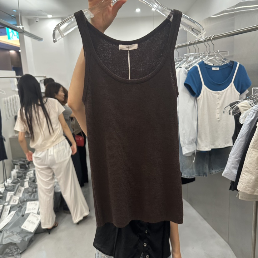 PAVEL韓國直郵實拍女士新款熱賣26夏季休閑職業吊帶背心羅紋PAVEL吊帶/背心圖色3棕色