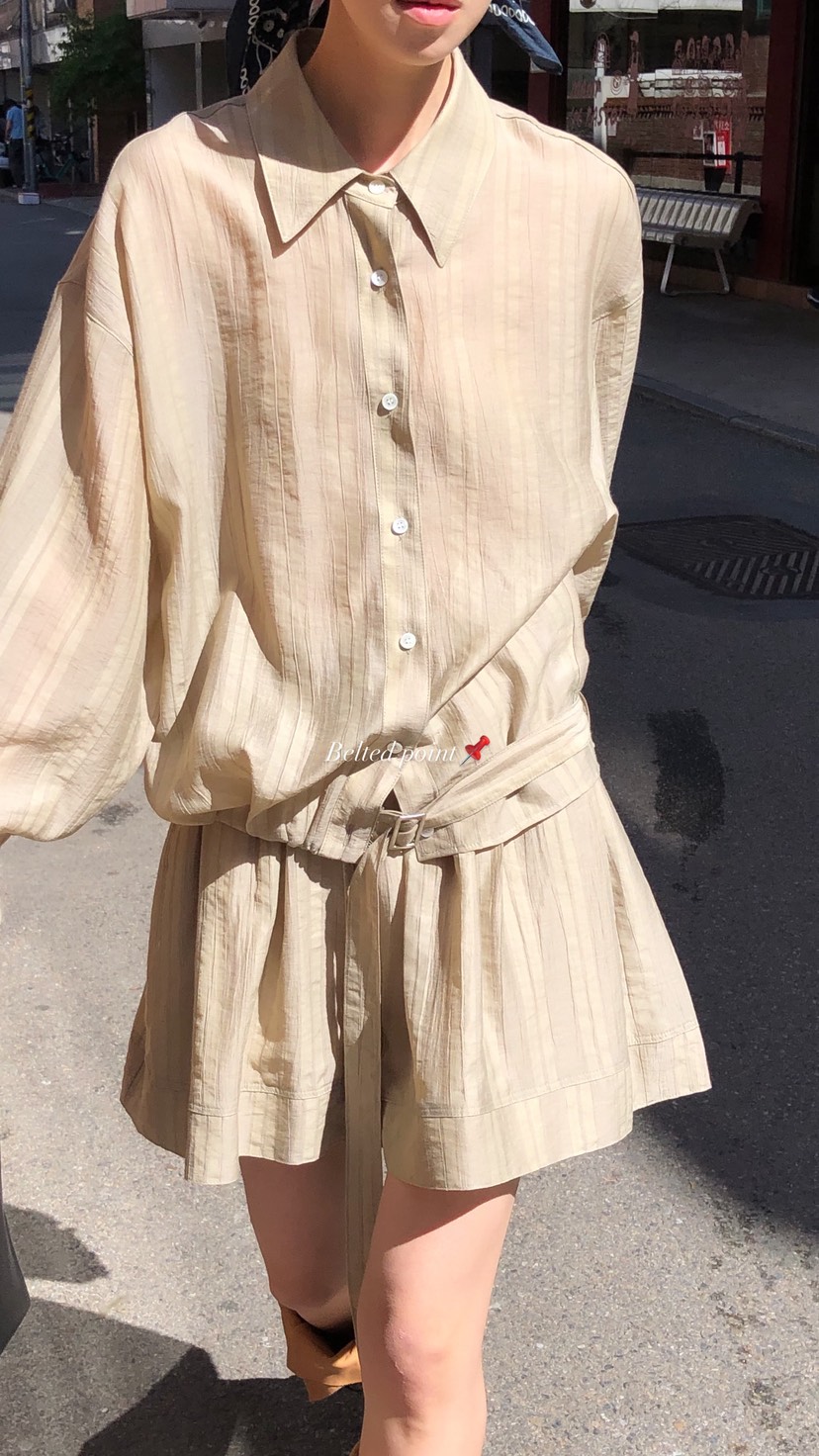 OVER RICH韓國直郵女裝新品26春夏時尚襯衫蕾絲衫含腰帶OVER RICH襯衫/蕾絲衫