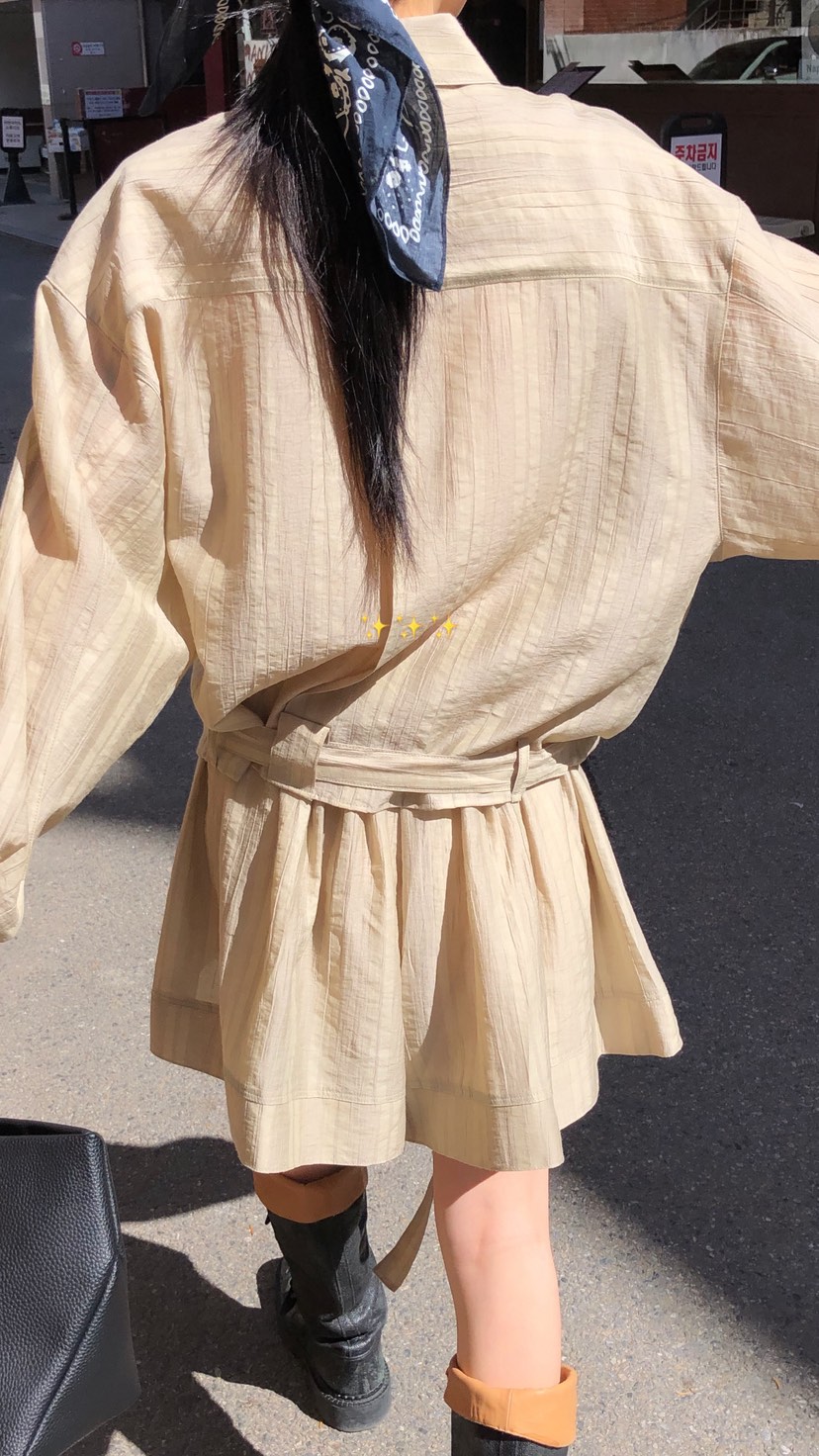 OVER RICH韓國直郵女裝新品26春夏時尚襯衫蕾絲衫含腰帶OVER RICH襯衫/蕾絲衫