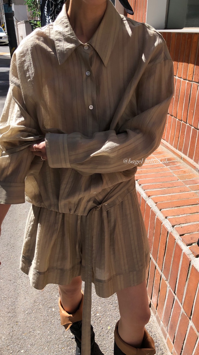 OVER RICH韓國直郵女裝新品26春夏時尚襯衫蕾絲衫含腰帶OVER RICH襯衫/蕾絲衫
