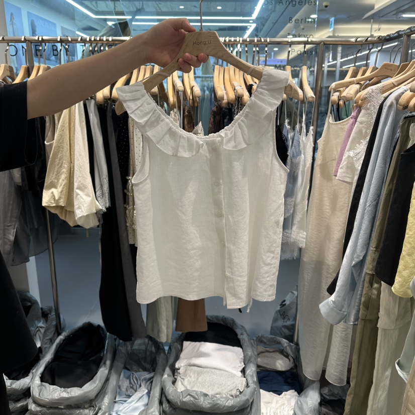 HONG.U東大門實拍韓國女士新品職業休閑襯衫蕾絲衫荷葉邊HONG.U襯衫/蕾絲衫圖色1
