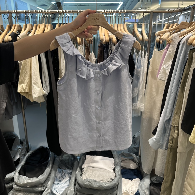 HONG.U東大門實拍韓國女士新品職業休閑襯衫蕾絲衫荷葉邊HONG.U襯衫/蕾絲衫圖色3