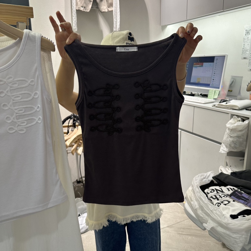 UNA/THE MAY韓國代購女士新款推薦人氣職業吊帶背心刺繡THEMAY/UNA吊帶/背心圖色2棕色