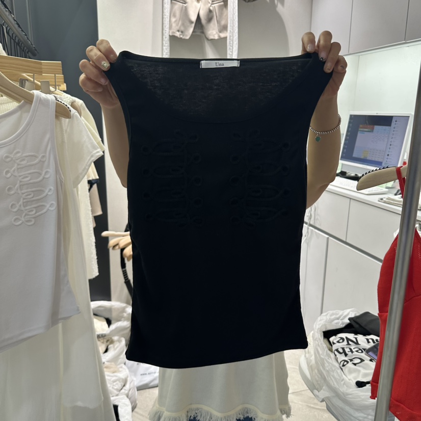 UNA/THE MAY韓國代購女士新款推薦人氣職業吊帶背心刺繡THEMAY/UNA吊帶/背心圖色3黑色