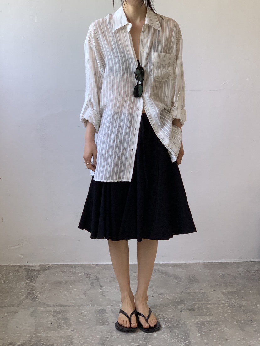 VAARA韓國代購女士新款人氣職業熱賣26春夏襯衫蕾絲衫亞麻條紋VAARA襯衫/蕾絲衫