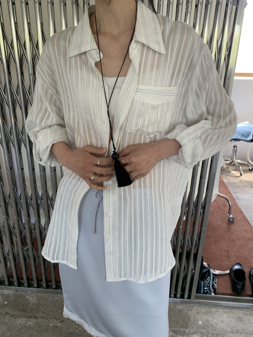 VAARA韓國代購女士新款人氣職業熱賣26春夏襯衫蕾絲衫亞麻條紋VAARA襯衫/蕾絲衫