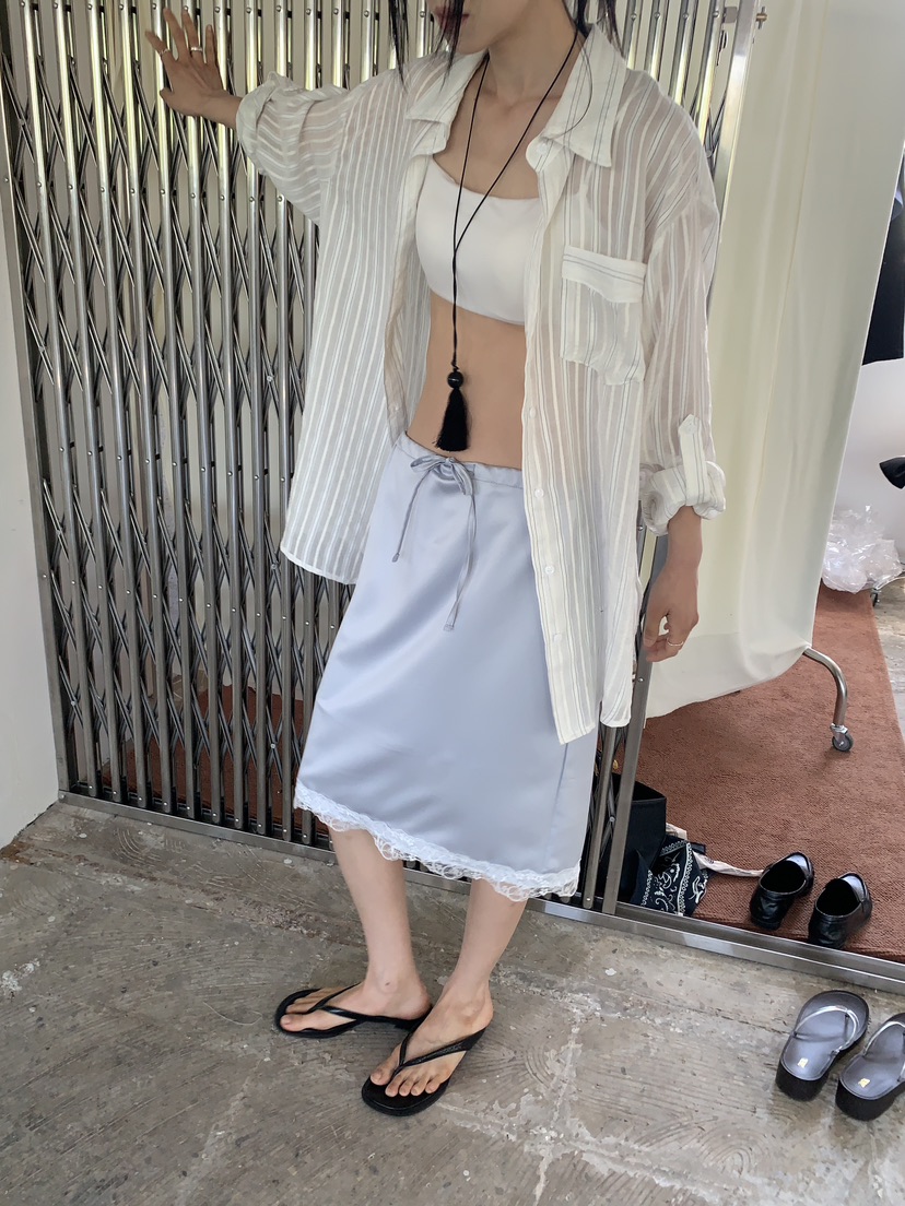 VAARA韓國代購女士新款人氣職業熱賣26春夏襯衫蕾絲衫亞麻條紋VAARA襯衫/蕾絲衫