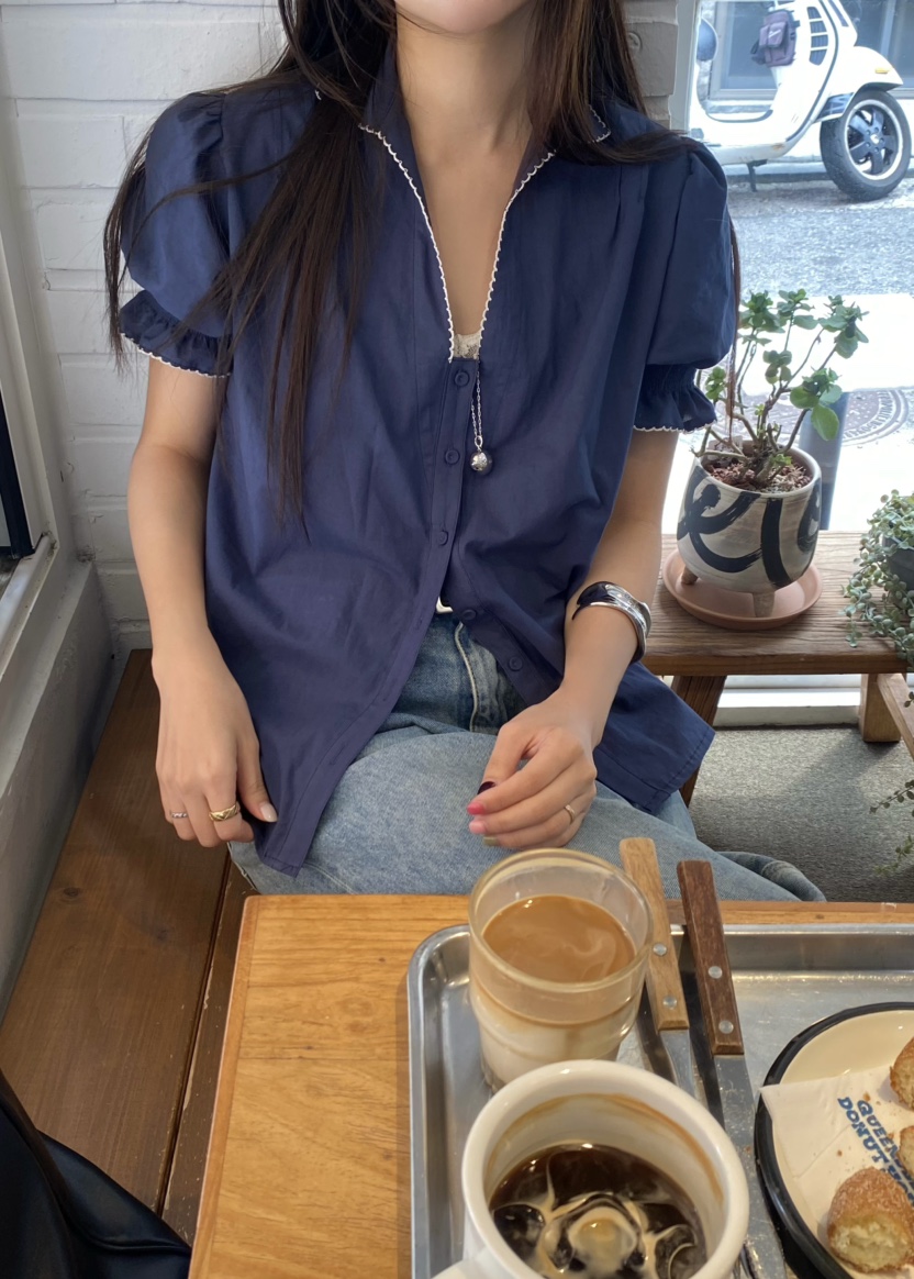 OUPPT韓國東大門直郵女裝新款26夏季時尚休閑人氣襯衫蕾絲衫OUPPT襯衫/蕾絲衫