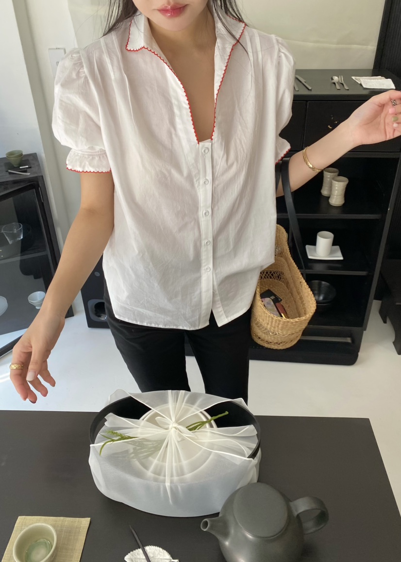 OUPPT韓國東大門直郵女裝新款26夏季時尚休閑人氣襯衫蕾絲衫OUPPT襯衫/蕾絲衫圖色1