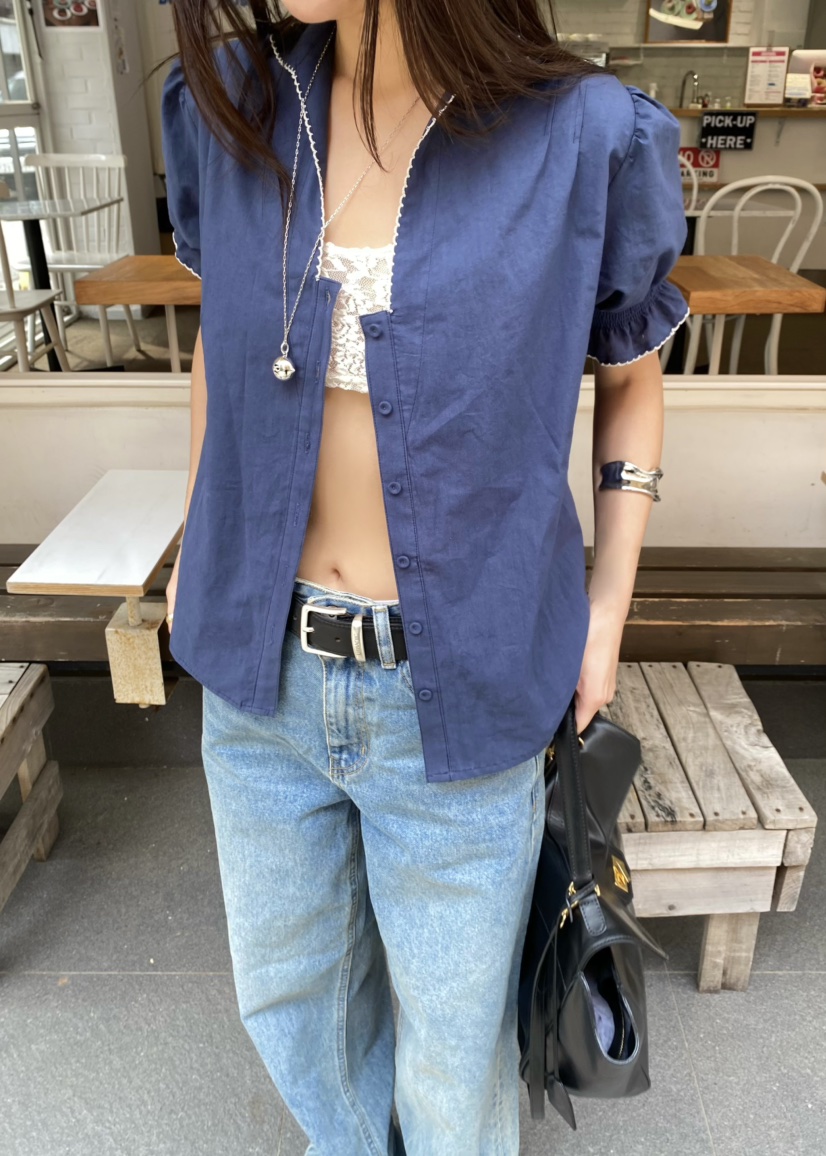 OUPPT韓國東大門直郵女裝新款26夏季時尚休閑人氣襯衫蕾絲衫OUPPT襯衫/蕾絲衫圖色2