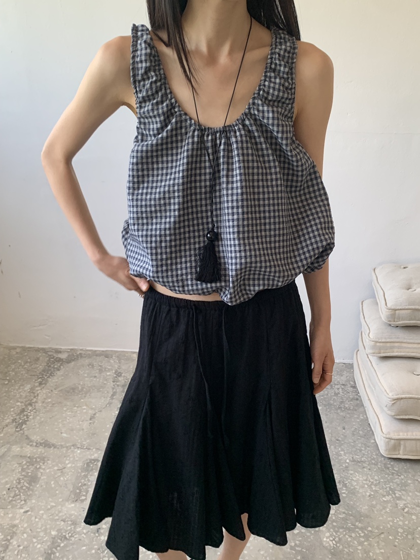VAARA東大門實拍韓國女裝新款26春夏休閑吊帶背心格子燈籠VAARA吊帶/背心
