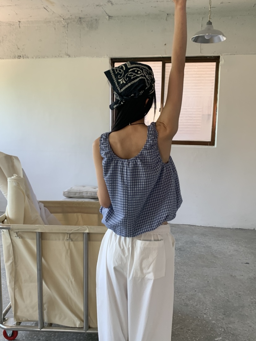VAARA東大門實拍韓國女裝新款26春夏休閑吊帶背心格子燈籠VAARA吊帶/背心