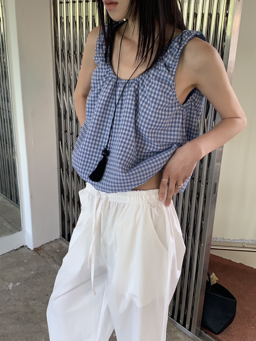 VAARA東大門實拍韓國女裝新款26春夏休閑吊帶背心格子燈籠VAARA吊帶/背心