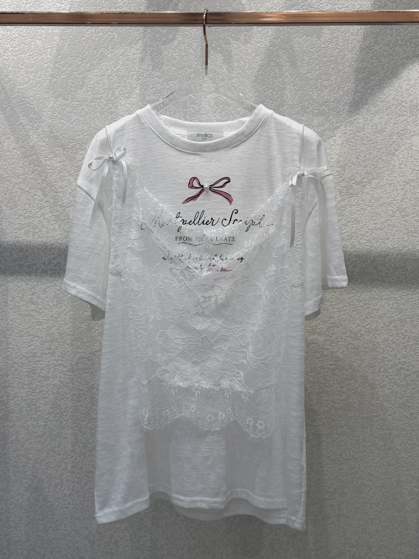 SYMBOL韓國代購女裝新款人氣休閑職業時尚推薦T恤假兩件絲帶SYMBOLT恤圖色2