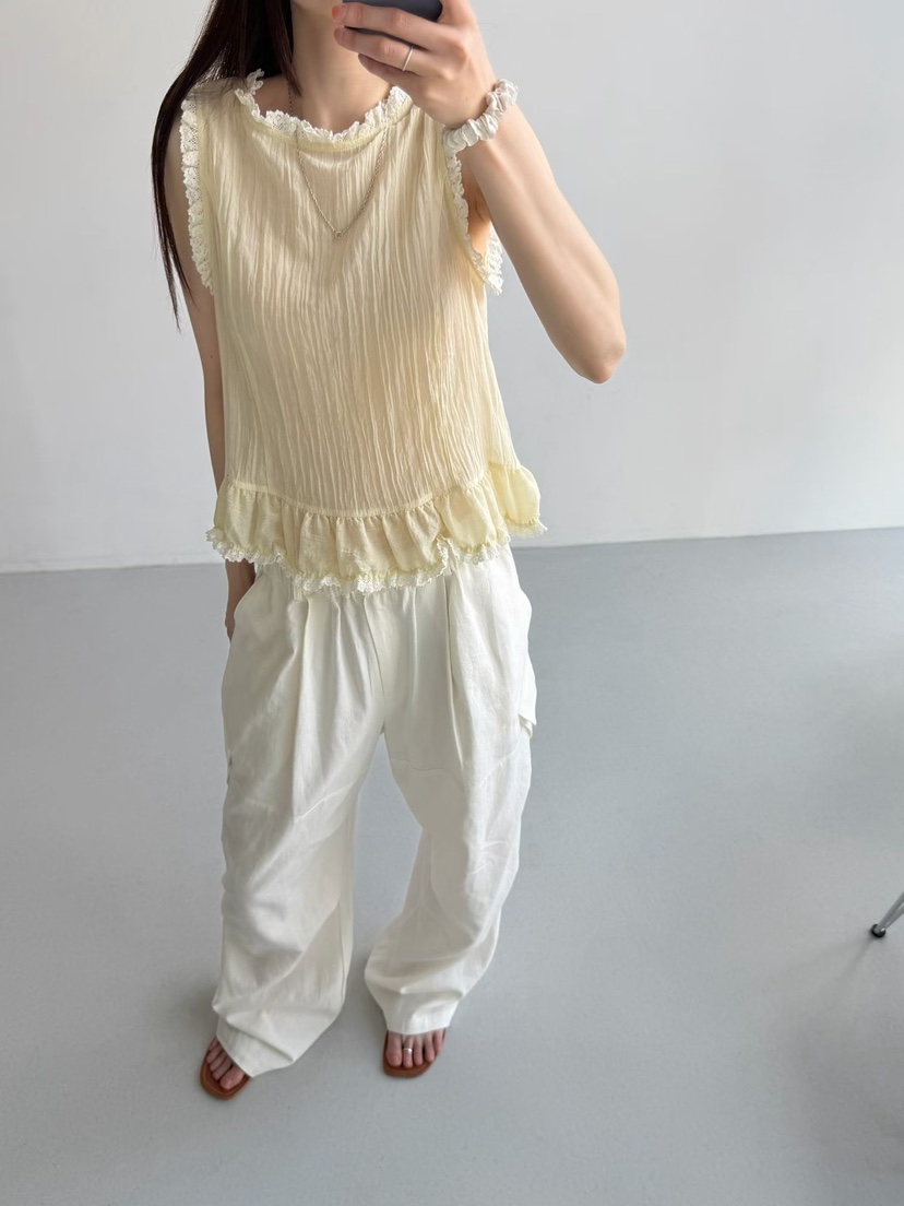 ARKIE/TAF韓國直郵實拍女裝新款推薦休閑吊帶背心蕾絲紐扣ARKIE/TAF吊帶/背心