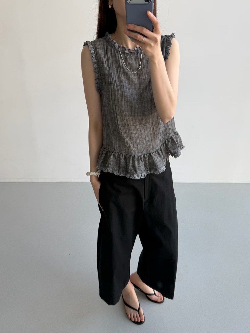ARKIE/TAF韓國直郵實拍女裝新款推薦休閑吊帶背心蕾絲紐扣ARKIE/TAF吊帶/背心