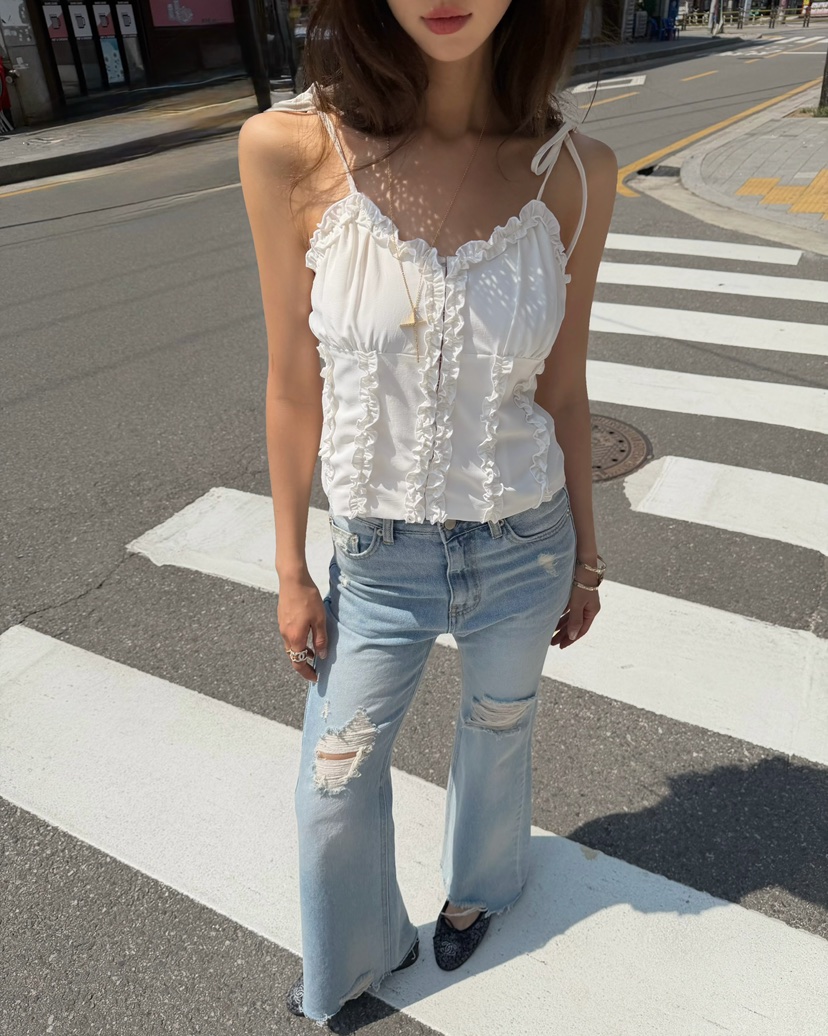 LOVE PULL東大門實拍韓國女士新品26夏季時尚休閑吊帶背心LOVE PULL吊帶/背心