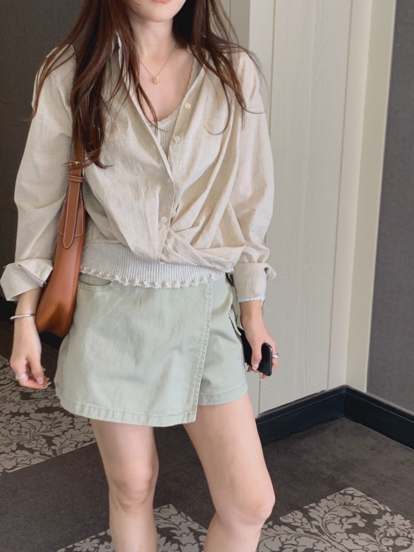 LA CREME韓國東大門代購女士新品熱賣時尚襯衫蕾絲衫亞麻LA CREME襯衫/蕾絲衫