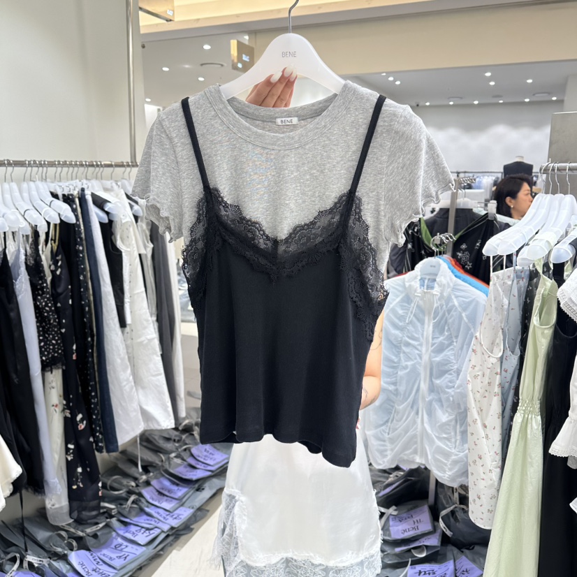 BENE韓國直郵實拍女士新款26夏季時尚熱賣推薦休閑T恤假兩件BENET恤圖色2