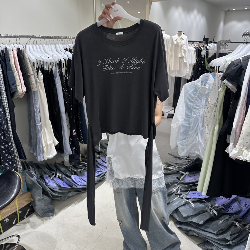 BENE韓國直郵實拍女裝新品26春夏人氣時尚熱賣職業休閑T恤BENET恤圖色3墨色