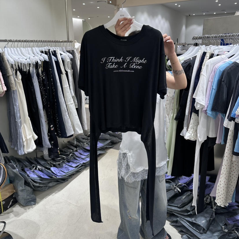 BENE韓國直郵實拍女裝新品26春夏人氣時尚熱賣職業休閑T恤BENET恤圖色5黑色