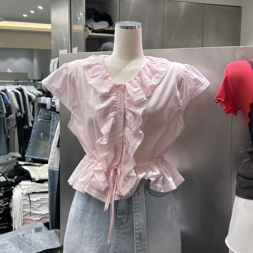 BENE韓國直郵女裝新品26夏季熱賣休閑職業時尚襯衫蕾絲衫BENE襯衫/蕾絲衫圖色1