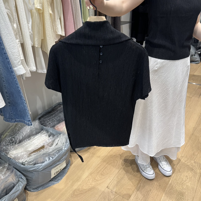 aube nunt東大門實拍韓國女士新款26夏季休閑時尚T恤褶皺aube nuntT恤