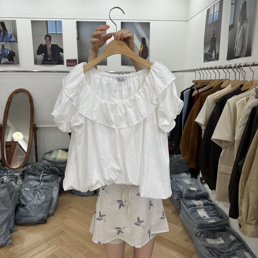 NOWHERE韓國直郵女裝新品時尚熱賣人氣職業襯衫蕾絲衫露肩NOWHERE襯衫/蕾絲衫圖色1