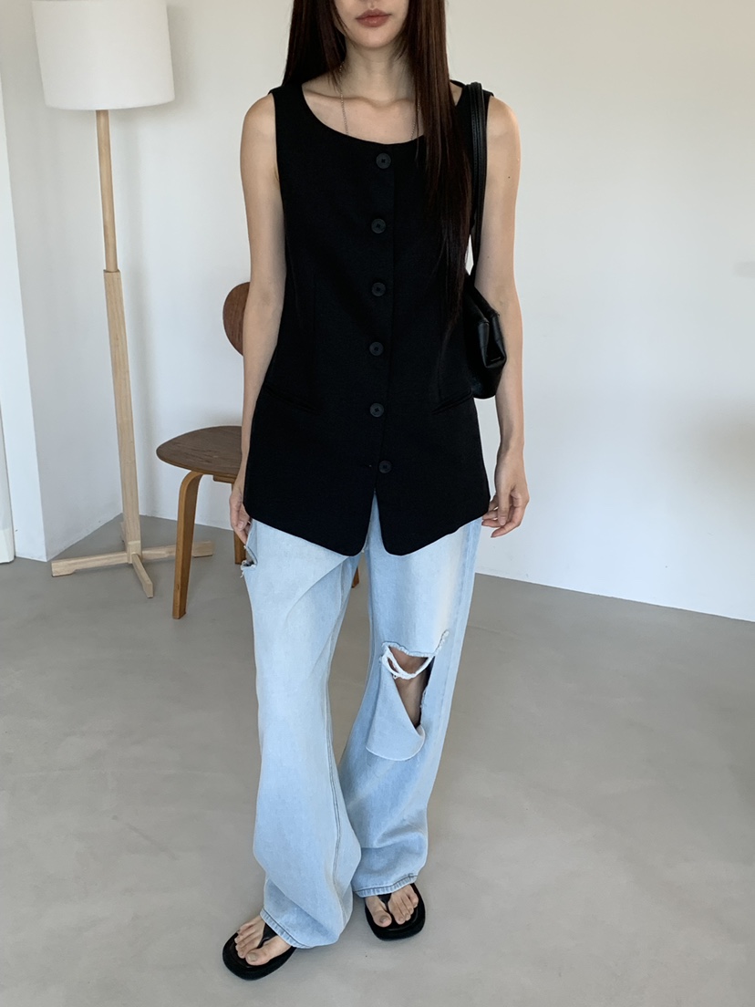 RIVER RAIN韓國代購女裝新品時尚休閑26春夏職業26夏季馬甲RIVER RAIN馬甲