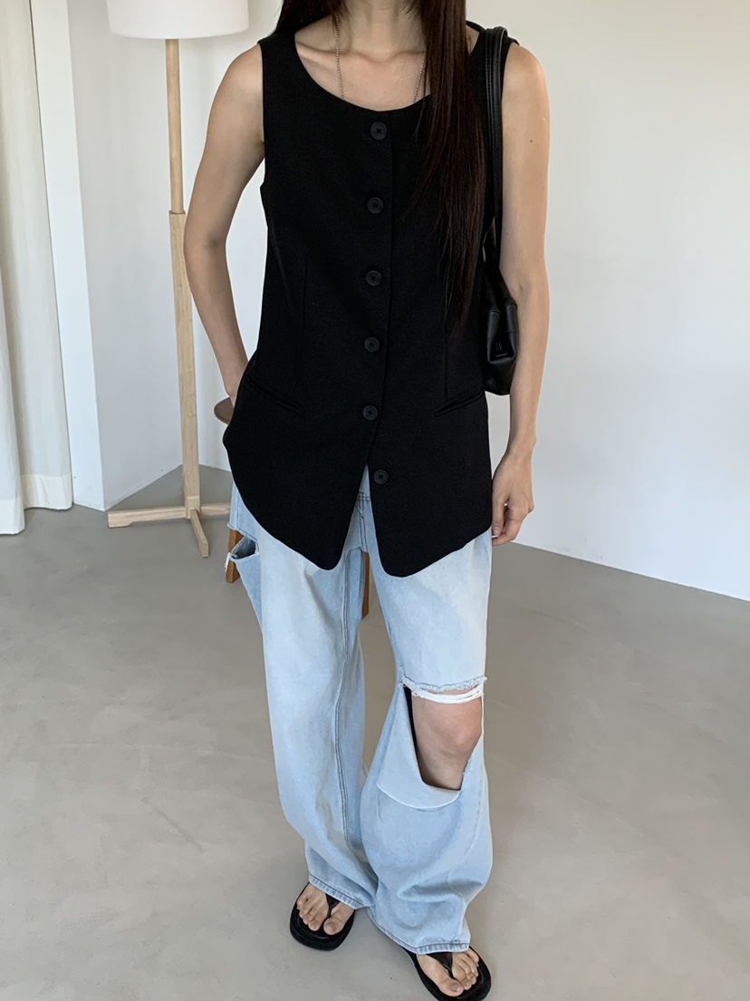 RIVER RAIN韓國代購女裝新品時尚休閑26春夏職業26夏季馬甲RIVER RAIN馬甲