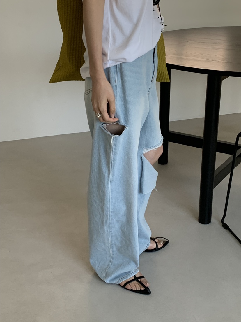 RIVER RAIN韓國代購女裝新品推薦人氣熱賣職業牛仔褲鏤空RIVER RAIN牛仔褲