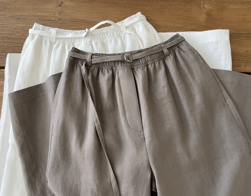 OP PER東大門實拍韓國女裝新品26夏季休閑褲含腰繩腰帶亞麻OPPER-simplebeige休閑褲